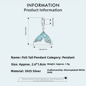 Detailed view of 925 sterling silver mermaid tail pendant with blue-purple inlay