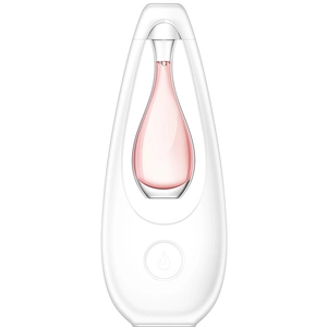 Minimalist white smart aroma diffuser with pink liquid container and touch controls