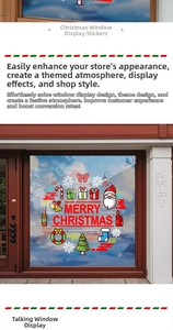 Detail of Santa Claus window static stickers with Merry Christmas text and festive motifs