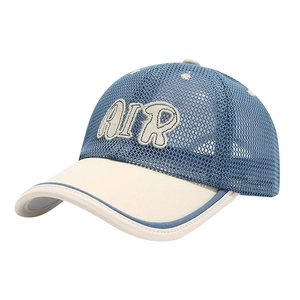 Kids breathable blue and white mesh baseball cap with 3D AIR letter embroidery