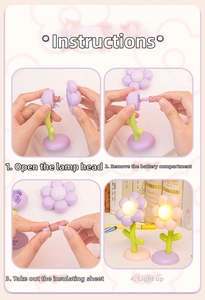 Detail view of magnetic LED flower night light showing battery compartment and assembly