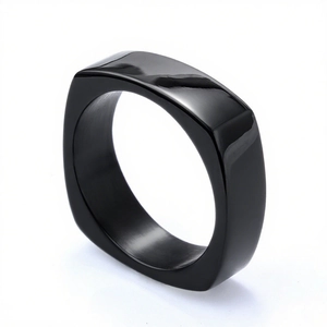 Minimalist square stainless steel ring with black polished finish and geometric profile