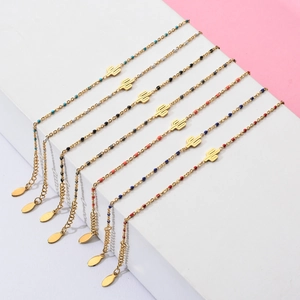 Bohemian gold beaded bracelets with colorful cactus pendants in seven vivid colors