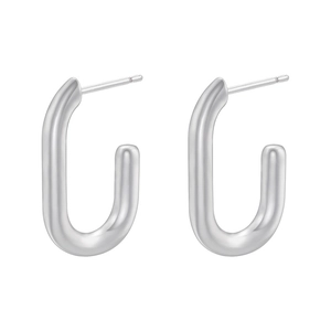 Minimalist silver-plated U-shaped oval stud earrings with a polished metallic finish