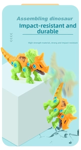 Detail showing the impact resistance and durable material of the assembly dinosaur toy