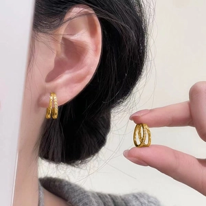 Luxurious double-layer gold plated hoop earrings with shimmering pave set crystals