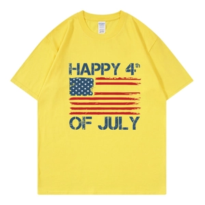 T-shirt femme jaune en coton avec imprimé drapeau américain Happy 4th of July