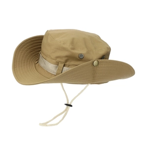 Khaki wide-brim cowboy sun hat for men and women, perfect for outdoor hiking and camping.
