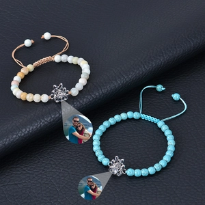 Amazonite stone dog paw photo projection bracelets in beige and sky blue beaded style
