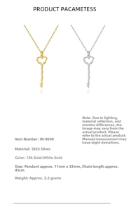 Detailed comparison of gold and silver heart-shaped key pendants in 925 sterling silver