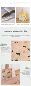 Detail of durable canvas lunch bag showing fine stitching and yellow lemon print patterns