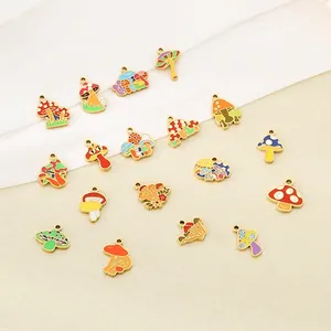 Stainless Steel Mushroom Charms Colorful Enamel Drip Oil Pendants For DIY Jewelry Making Necklaces Bracelets Accessories