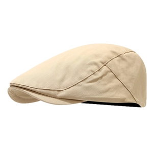 Classic khaki quick-dry beret hat with vintage cotton-linen texture and refined stitching