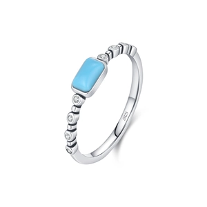 Elegant S925 sterling silver ring featuring a blue turquoise-style stone and micro-diamonds