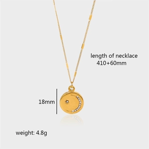 18K gold titanium steel necklace featuring a moon and star pendant with sparkling zircon