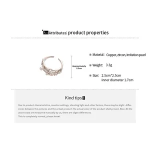 Detail specifications of multi-layer ring with pearls and zircons, size and weight data