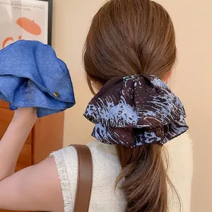 Large Fabric Pleated Hair Claw Clip Retro Maillard Style Cloth Flower Shark Clip Elegant Hair Accessory For Women Girls