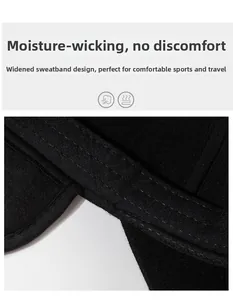 Detail of widened sweatband on winter baseball cap with moisture-wicking technology
