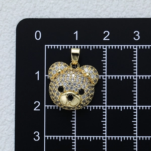 18K gold-plated bear pendant necklace with sparkling crystals and size measurement