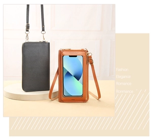 Dettaglio borse per cellulare touchscreen in nero e marrone con tracolle regolabili