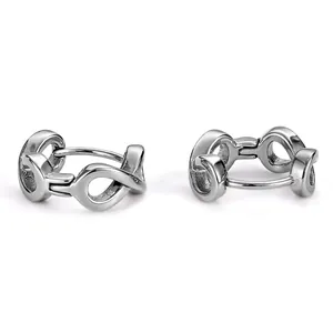 Minimalist Stainless Steel Infinite Symbol Figure 8 Stud Earrings For Men Women Geometric Polished Silver Ear Buckle Jewelry