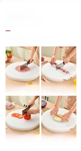 Thickened white circular PE cutting board with metal handle for chopping meat and bones
