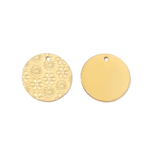 Polished gold flower pendant and smooth circular charm detail for DIY jewelry making
