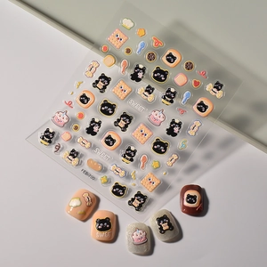 3D embossed nail stickers featuring cartoon bears, cookies and sweet dessert patterns
