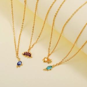 18K gold plated dinosaur necklace with colorful faceted gemstones for women