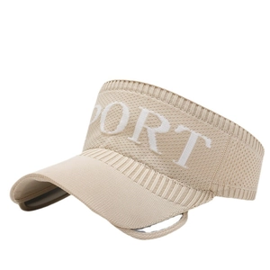 Beige knitted sun visor hat with SPORT lettering for outdoor running and sports
