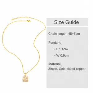Detail showing gold plated pendant with cubic zirconia letter A and size measurements