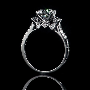 Classic 14K white gold three-stone ring with round zircon and pavé diamonds