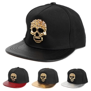 Casquette Snapback Hip Hop Avec Visière Peau De Serpent Métal Crâne Strass Punk Streetwear Casquette Baseball Réglable