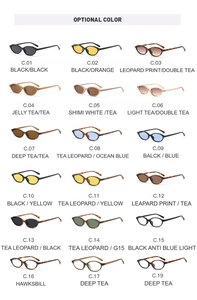 Grid display of oval sunglasses frames in diverse colors like tortoiseshell and jelly shades