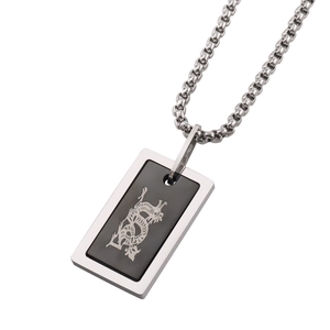 Collier long rétro hip hop en acier inoxydable avec pendentif dragon noir rectangle