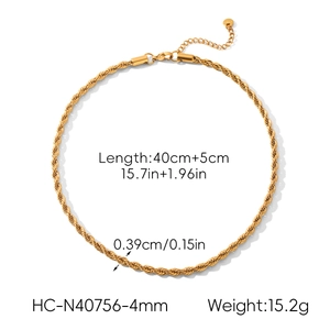 Detail showing 4mm wide gold rope chain necklace specifications and technical dimensions