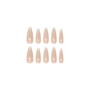 Handmade stiletto pearl nude pink press-on nails set of 10 pieces on white background