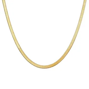 Elegant gold flat herringbone snake chain necklace for women featuring a minimalist design