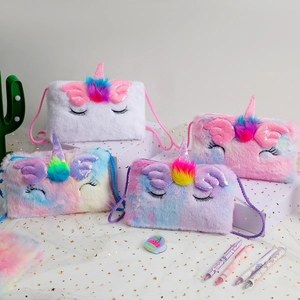 Plush Unicorn Crossbody Bag For Kids Girls With Sequin Wings Horn Faux Fur Small Square Shoulder Purse Soft Zipper Pouch