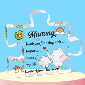 Clear acrylic puzzle piece plaque with elephant illustration for Mother's Day gift