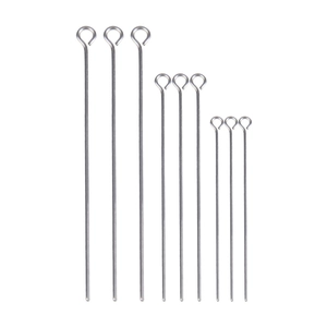 Polished silver stainless steel eye pins in three lengths for DIY jewelry making