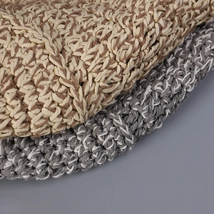 Handwoven summer straw hats for women in khaki and gray with stylish tie straps