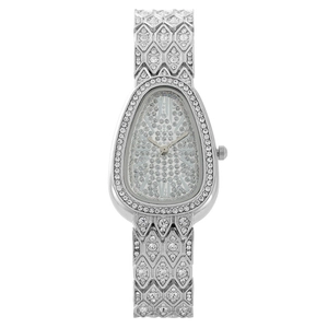 Elegant silver snake-shaped women's watch with crystal rhinestones and diamond dial