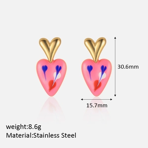 Detailed view of pink heart earrings with 30.6mm height and stainless steel material