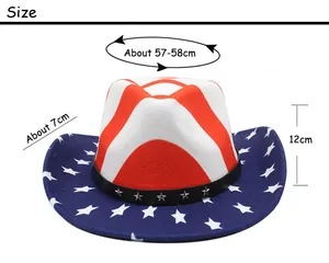 Tableau des tailles pour chapeau de cowboy drapeau US avec tour de tête de 58cm et bord 7cm