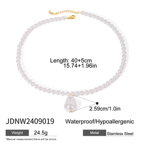 Baroque pearl necklace in stainless steel with dimensions and waterproof features