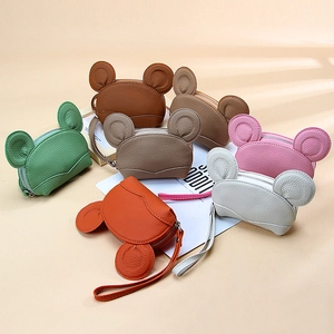 Collection of mouse-shaped cowhide leather coin purses in seven assorted colors