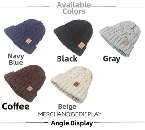Detailed texture of cable knit beanie with fleece lining in multiple color variants
