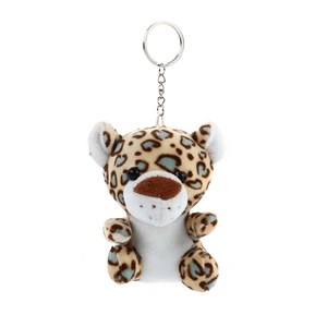 Cute plush cartoon leopard keychain featuring soft fabric and classic leopard spots