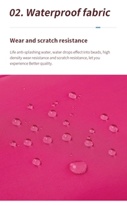 Vue macro du tissu rose imperméable avec gouttes d'eau et résistance aux rayures